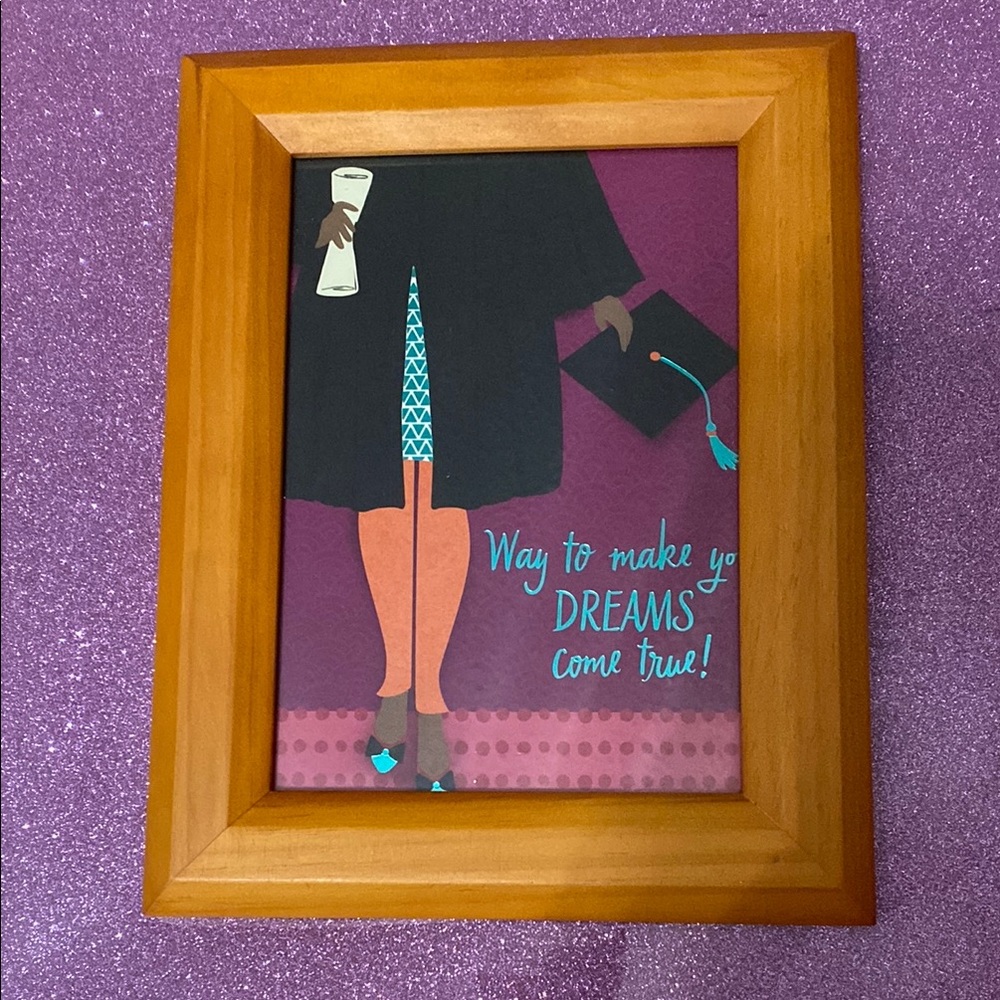 Brown Wood Frame Graduation Art Print in Purple